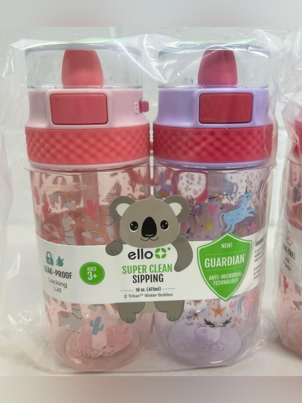 (2) ello Kids 16oz 2pk Plastic Stratus Water Bottles - Pink & Lavender